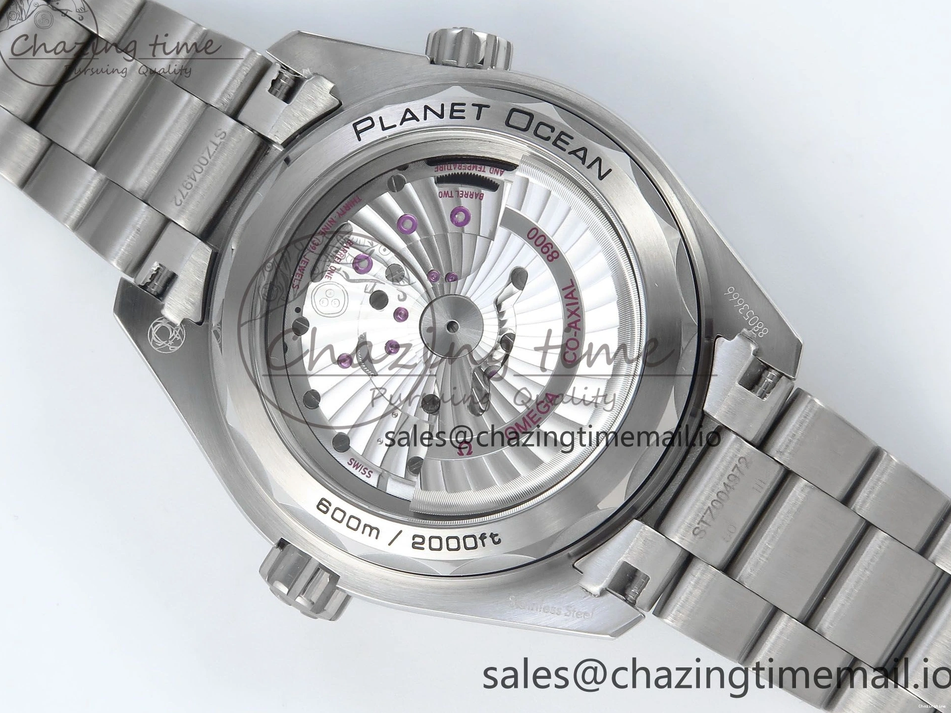 0223 WrinkleFree Seamaster Planet Ocean 600M 43.5mm SS SCF 1:1 Best Edition Black Orange Bezel Black Dial on SS Bracelet A8900 Super Clone 7682